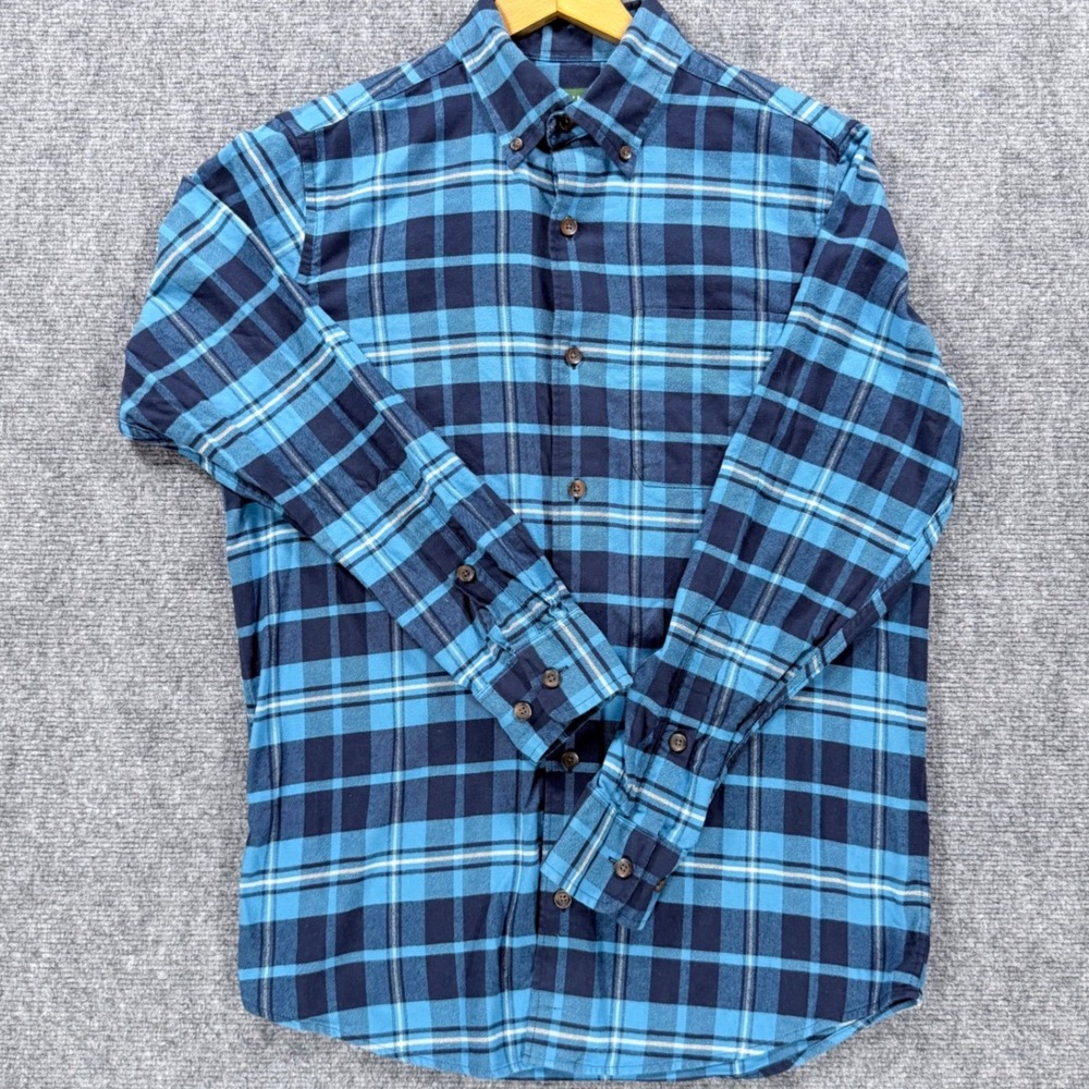 Orvis Luxury Flannel Shirt Men's Small Blue Green Plaid 100% Cotton Classic Fit